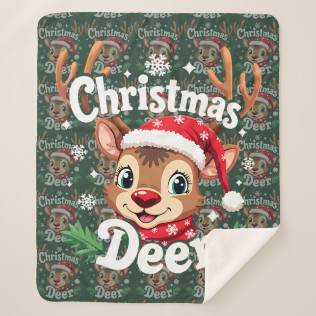 Cobertor Sherpa Cute Christmas Deer Illustration (Frente)