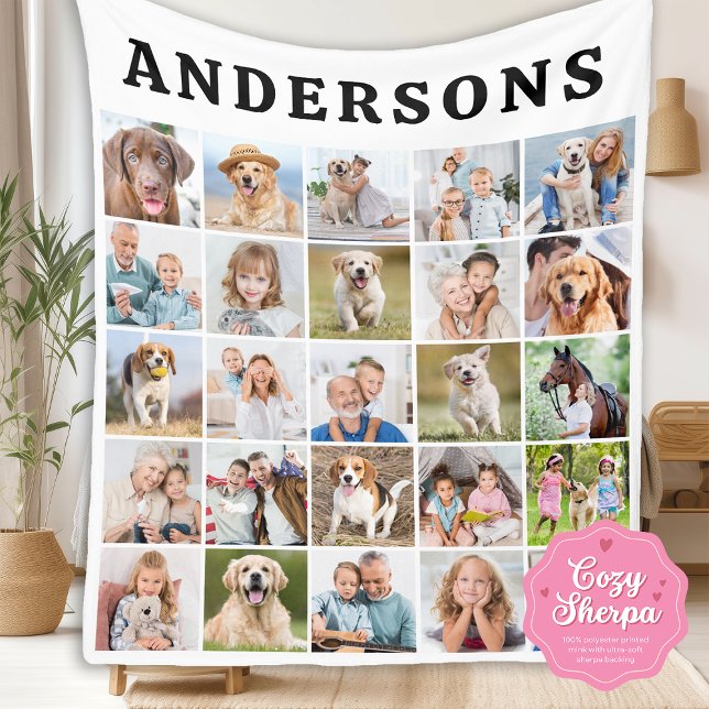 Cobertor Sherpa Cute Custom 25 Photos Collage Family Pets Dog Kids (Criador carregado)