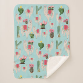 Cobertor Sherpa Cute Fiesta Llama & Cactus Pattern