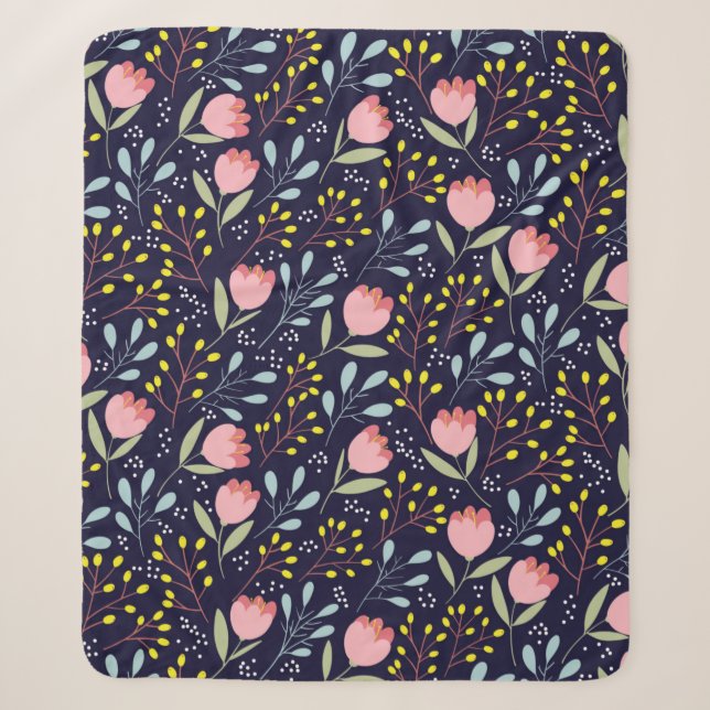Cobertor Sherpa Cute flowers seamless pattern (Frente)