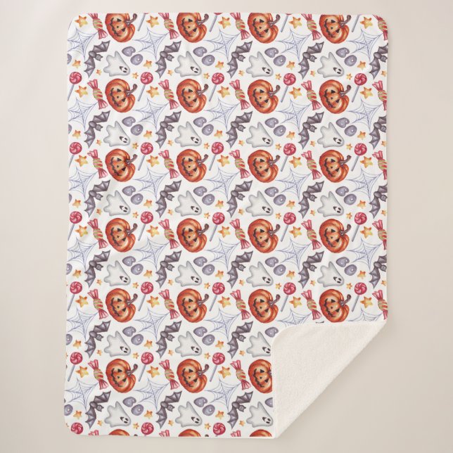 Cobertor Sherpa Cute ghost Halloween  (Frente)