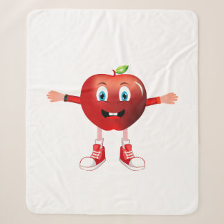 Cobertor Sherpa Cute Happy Red Apple Cartoon Blanket for Kids