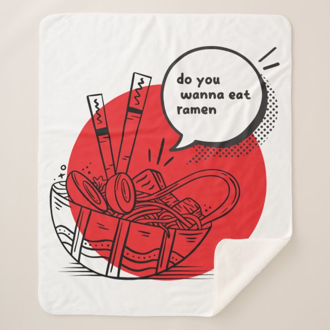 Cobertor Sherpa Cute Kawaii Ramen - Funny Japanese Food  (Frente)