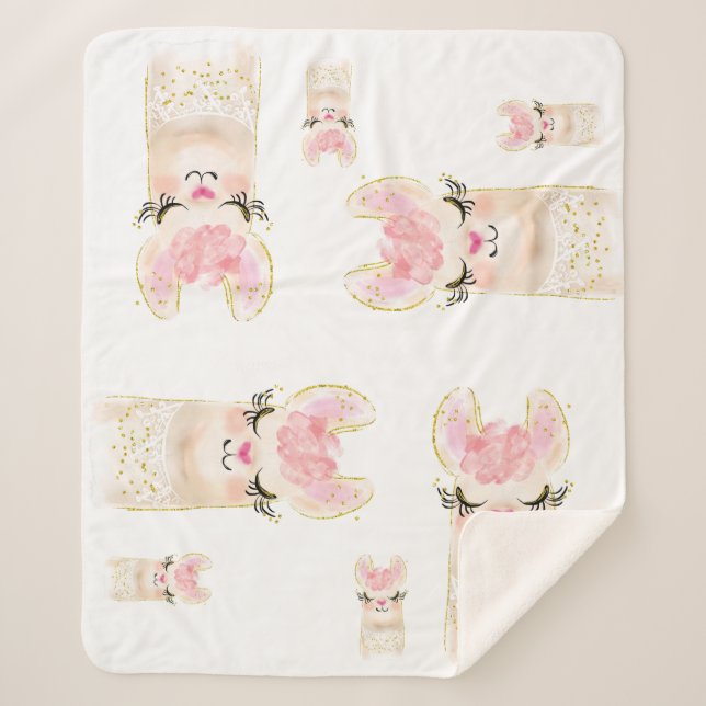 Cobertor Sherpa Cute Llama Watercolor Sherpa Blanket (Frente)