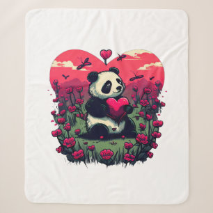 Cobertor Sherpa Cute Panda Segurando Coração - Presente de Dia de