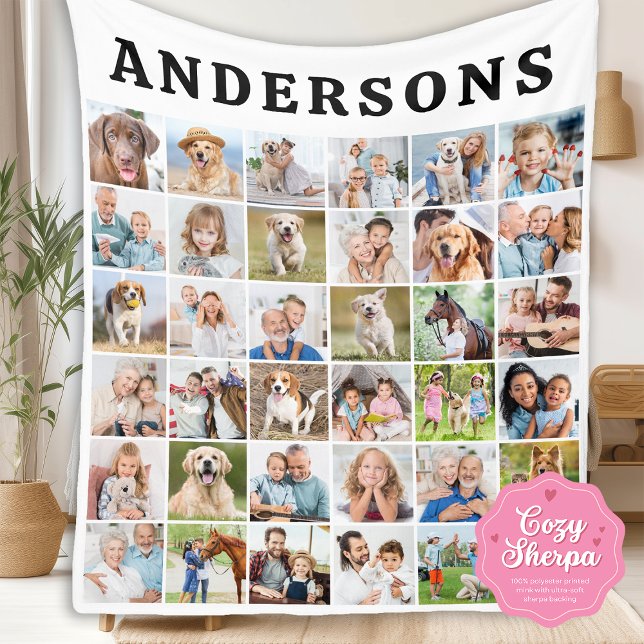 Cobertor Sherpa Cute Personalized 36 Photos Collage Birthday Gift (Criador carregado)