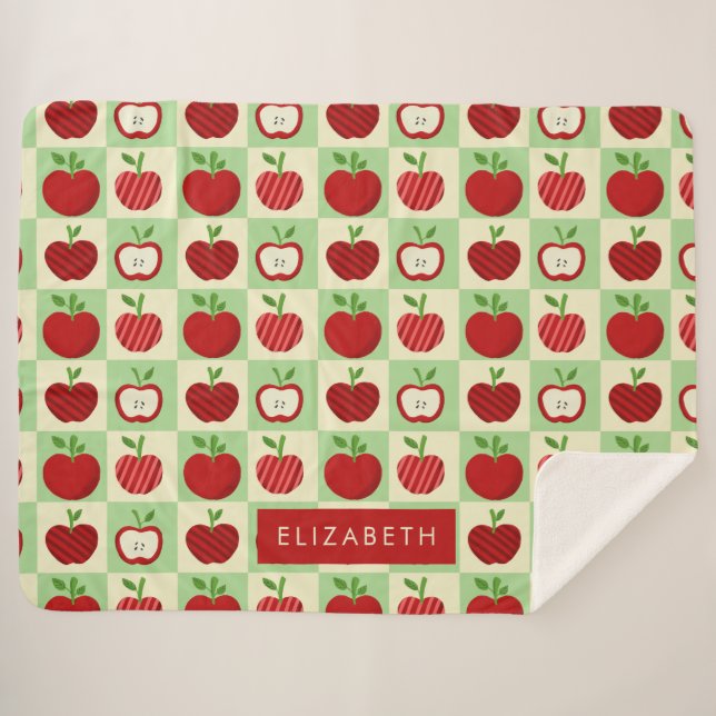 Cobertor Sherpa Cute Personalized Apple Pattern Check Cozy Teacher (Frente (Horizontal))