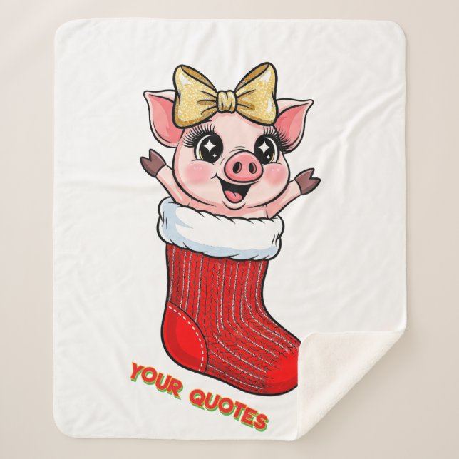 Cobertor Sherpa Cute Pig in Christmas Stocking (Frente)