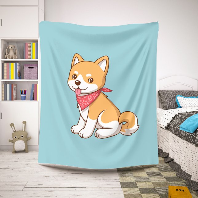 Cobertor Sherpa Cute Puppy Dog Shiba Inu on Blue (Criador carregado)