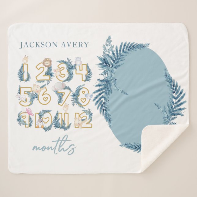 Cobertor Sherpa Cute Safari Animal Baby Milestone (Frente (Horizontal))