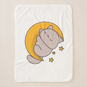 Cobertor Sherpa Cute Sleeping Cat on Crescent Moon