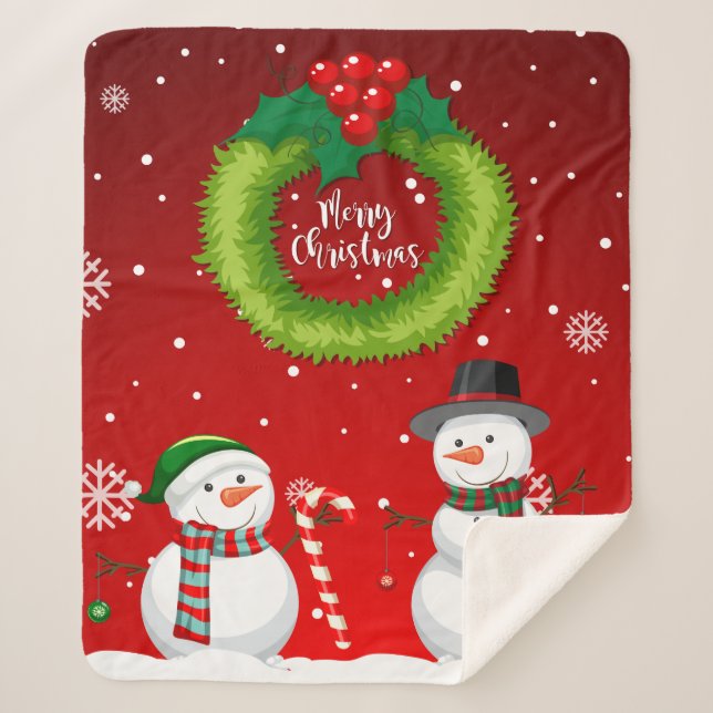 Cobertor Sherpa Cute Snowman Christmas Fleece Blanket (Frente)