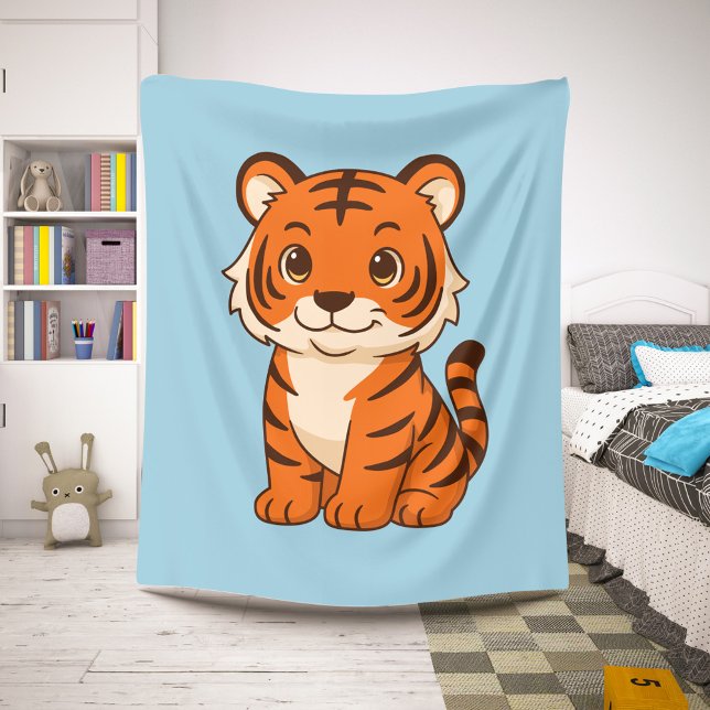 Cobertor Sherpa Cute Tiger Cub on Blue (Criador carregado)