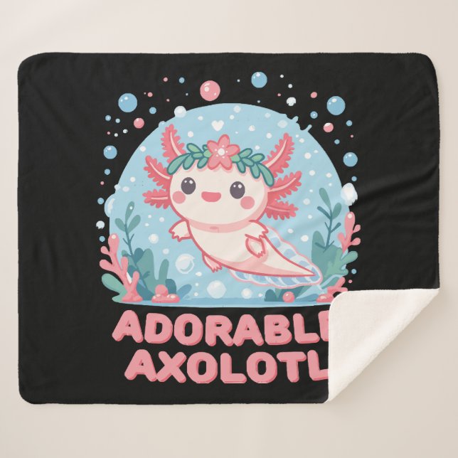 Cobertor Sherpa Cutense Aquática Axolotl Adorável (Frente (Horizontal))