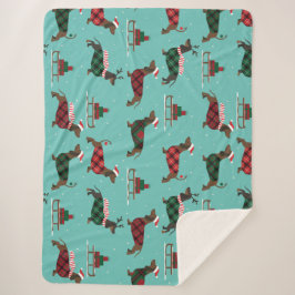 Cobertor Sherpa Dachshances Natal Vestindo Suéter e Santa Hat