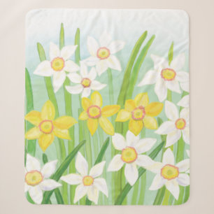Cobertor Sherpa Daffodilos de Primavera branco e amarelo