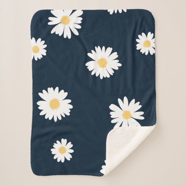 Cobertor Sherpa Daisy On Blue Pattern (Frente)