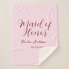 Cobertor Sherpa Dama de honra roxo nome data rosa pastel noivas