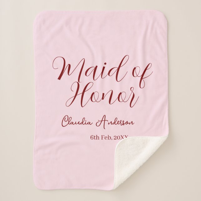Cobertor Sherpa Dama de honra roxo nome data rosa pastel noivas (Frente)