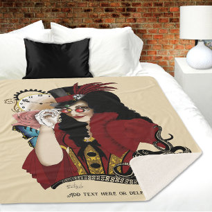 Cobertor Sherpa Dama Vitoriana Vermelha Steampunk Polvo Vintage