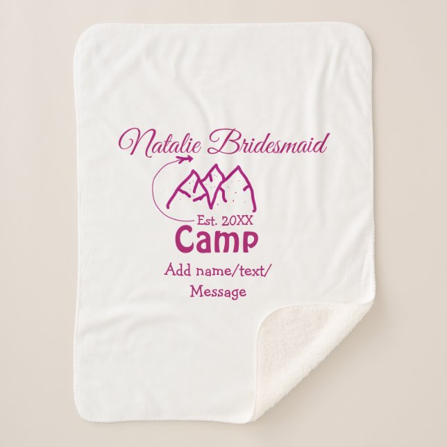 Cobertor Sherpa Damas de honra do acampamento rosa adicionar nome  (Frente)
