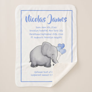 Cobertor Sherpa Data de Natal Personalizada Baby Blue Elephant