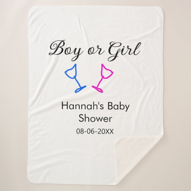 Cobertor Sherpa Data do nome do chá de fraldas rosa ou azul (Frente)