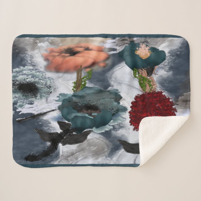 Cobertor Sherpa de Arte Floral Abstrato (Frente (Horizontal))