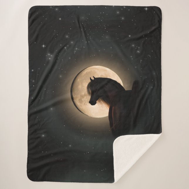 Cobertor Sherpa de Cavalo Brilho da Lua Negra (Frente)