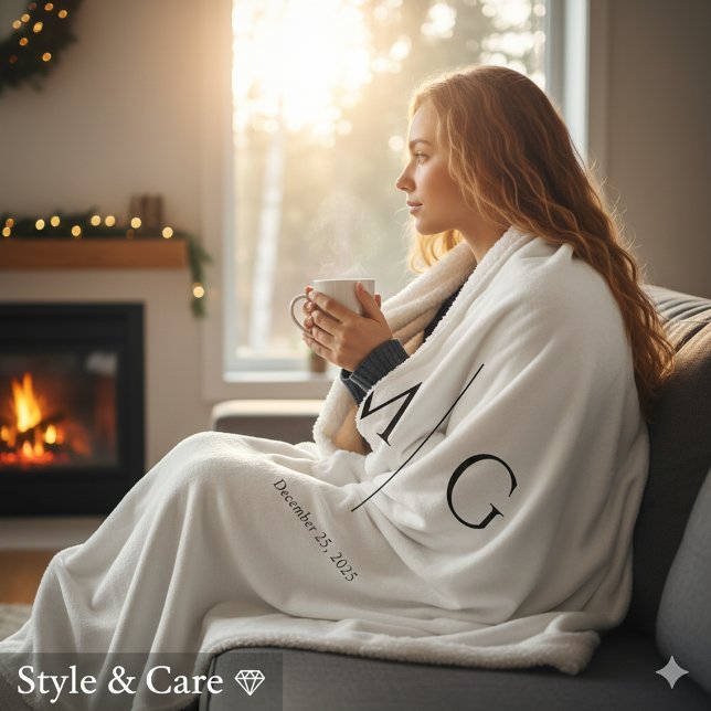 Cobertor Sherpa de Data Monograma Personalizado El (Elegant Personalized Monogram Date Sherpa Blanket Gift)