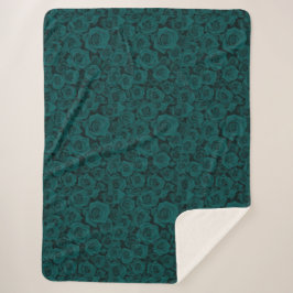 Cobertor Sherpa de Estampa de Rosa Verde Esmeralda
