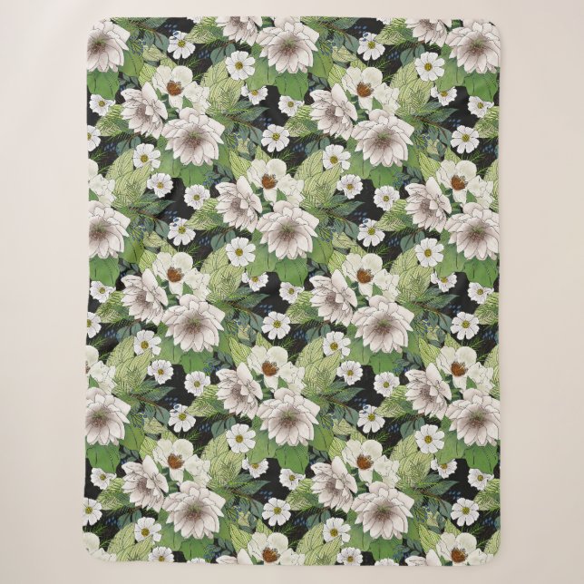 Cobertor Sherpa de Flores Brancas (Frente)