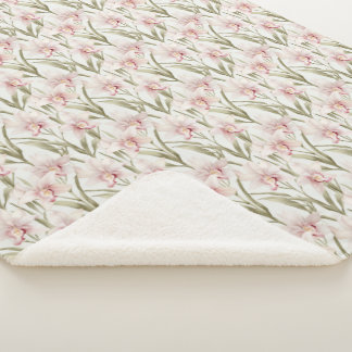 Cobertor Sherpa de Flores Orquídea Rosa e Salvia