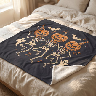 Cobertor Sherpa de Halloween Abóboras Caveiras Fan