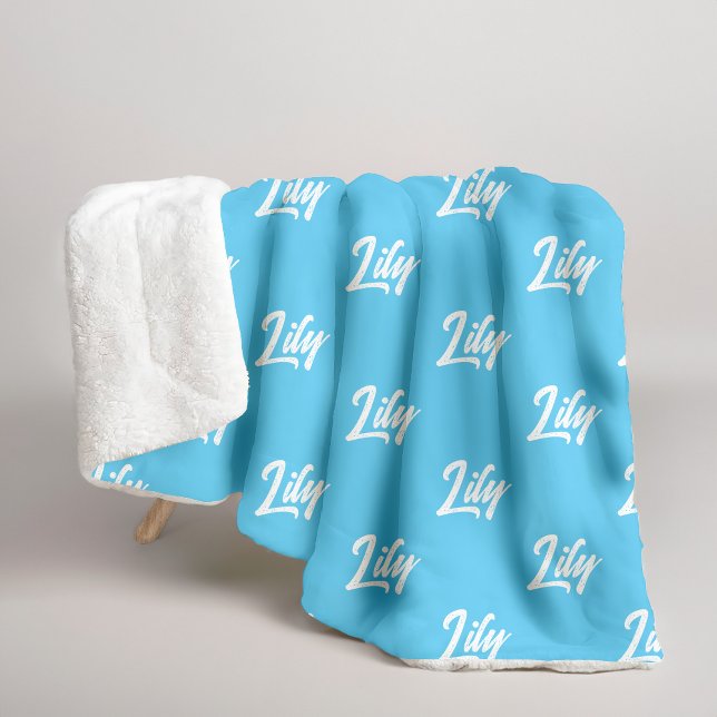 Cobertor Sherpa de Inverno Azul Céu com Nome Perso (Custom sky blue blanket gift for new mom, Baby shower sky blue personalized blanket, bridal gift,)