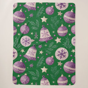 Cobertor Sherpa de Luxo com Sininhos de Natal Roxo
