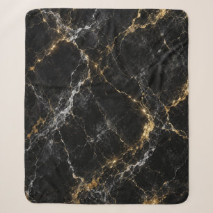 Cobertor Sherpa de Luxo Mármore Dourado Preto e