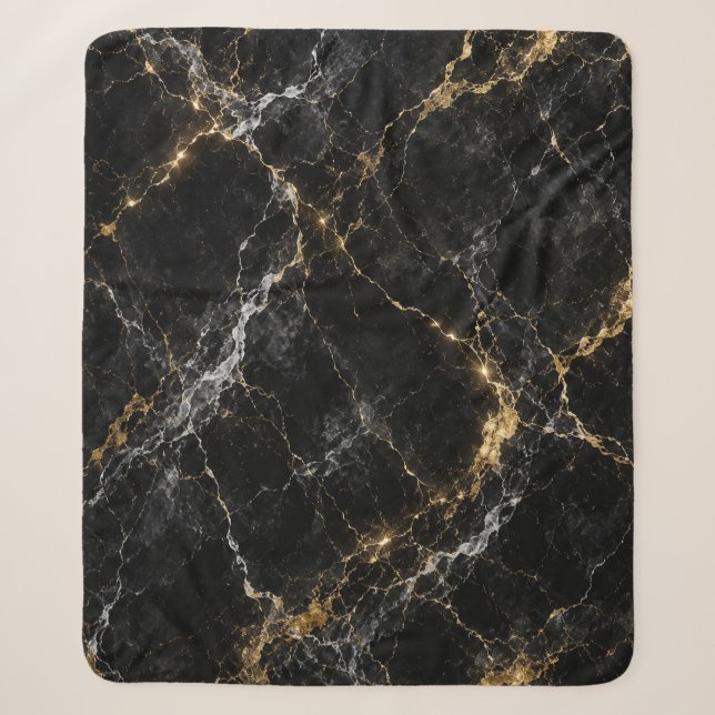 Cobertor Sherpa de Luxo Mármore Dourado | Preto e  (Frente)