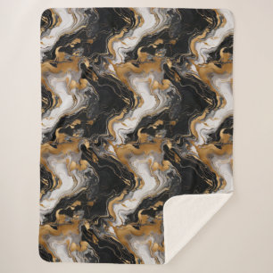 Cobertor Sherpa de Mármore Preto e Dourado Luxuoso