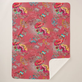 Cobertor Sherpa de Padrão Floral Rosa Vibrante Vin