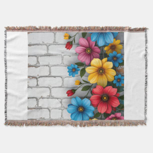 Cobertor Sherpa de Parede de Tijolo Floral