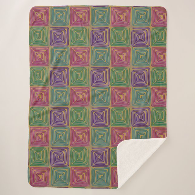 Cobertor Sherpa de Quadrados Espirais Boho Ousados (Frente)