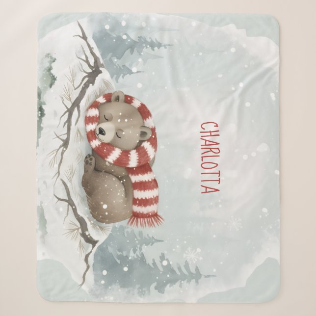 Cobertor Sherpa de Urso de Inverno Personalizado (Frente)
