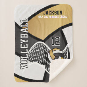 Cobertor Sherpa 🏐 de vôlei em preto, Dourado e branco