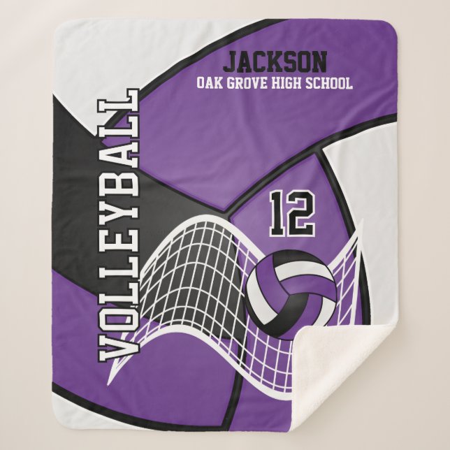 Cobertor Sherpa 🏐 de vôlei em preto, roxo e branco (Frente)