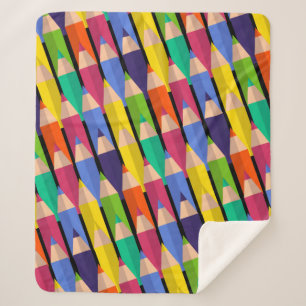 Cobertor Sherpa de volta à escola de lápis coloridos