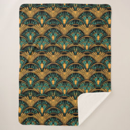 Cobertor Sherpa Deco de Arte Teal e Dourada
