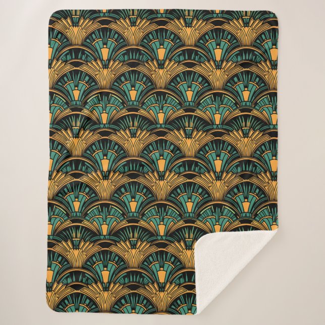 Cobertor Sherpa Deco de Arte Teal e Dourada (Frente)