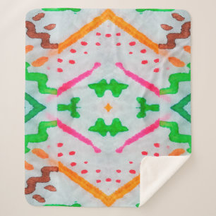 Cobertor Sherpa Decoração de Aquarelle Boho. Travesseiro Azul Boho
