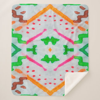 Cobertor Sherpa Decoração de Aquarelle Boho. Travesseiro Azul Boho